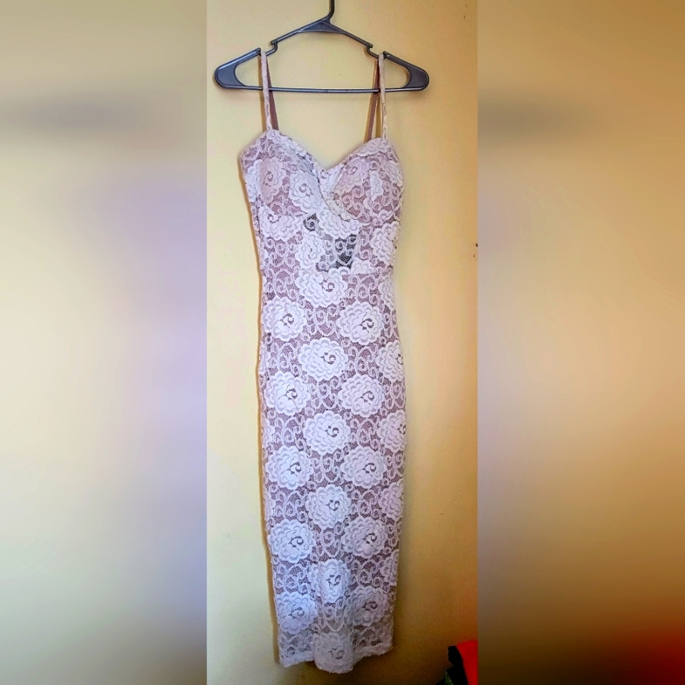Never worn Nude with white lace overlay dress